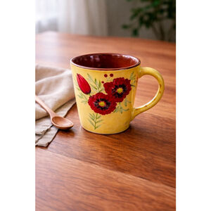 Hand Painted Yellow Floral Coffee Mug | Poppy & Tulip | Cottagecore